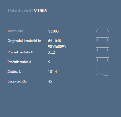 AUTOVENTIL V1003 US.VEN.OPEL 1.8-16V.ASTRA