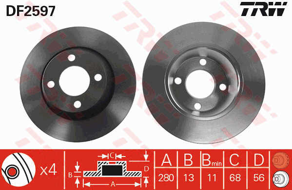 KOCIONI DISK AUDI 280 MM 4 RUPE 80 B4 91-96 G. trw