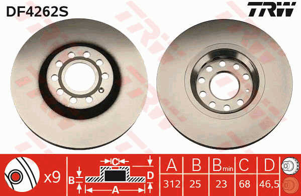 KOCIONI DISK VW/AUDI A4/A6/PASSAT 3B3/3B6 312 MM trw