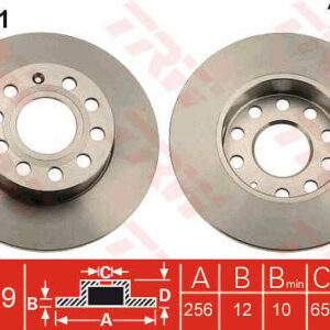 KOCIONI DISK ZAD. VW FI 256 MM 9 RUPA  G-5 G-6 CADY 3 trw