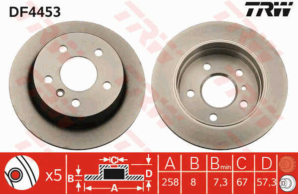 KOCIONI DISK MERCEDES ZAD. A/B KLASA DO 2012. 258 mm trw