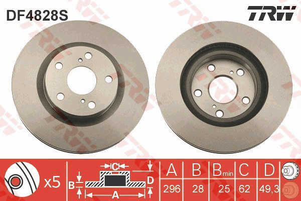 KOCIONI DISK PREDNJI TOYOTA RAV 4 06+ FI 296 MM trw