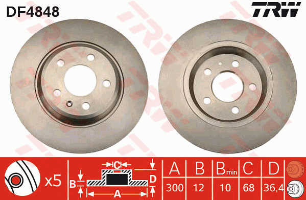 KOCIONI DISK ZADNJI AUDI A4/A5/A6/Q5 300 MM trw