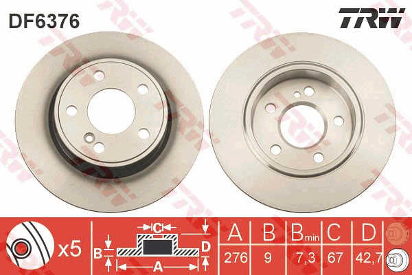KOCIONI DISK ZAD. FI 276MM MERCEDES A CLASS W176 12+ trw