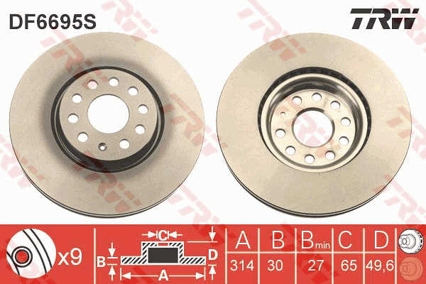 KOCIONI DISK PRED. VW SHARAN/TIGUAN/ALHAMBRA 314MM 10+ trw