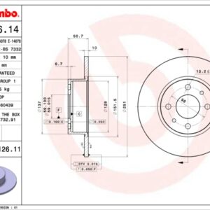 08.3126.14.jpg KOCIONI DISK ZAD. FIAT BRAVO 2 / STILO 251 MM 4 RUPE brembo