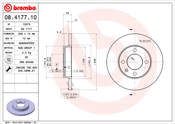 KOCIONI DISK BREMBO VW G-2 12 MM