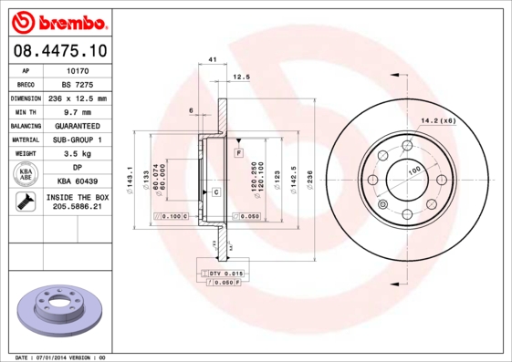 KOCIONI DISK FI 236 MM 4 RUPE OPEL KADETT D E VECTRA A brembo