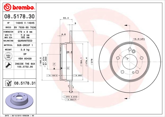 KOCIONI DISK ZADNJI MERCEDES FI 278MM 5RUPA MERCEDES C/E brembo