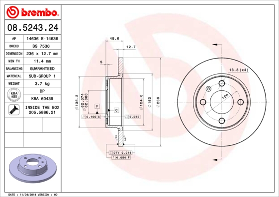 KOCIONI DISK SKODA/VW FELICIA/FAVORIT II/CADDY brembo