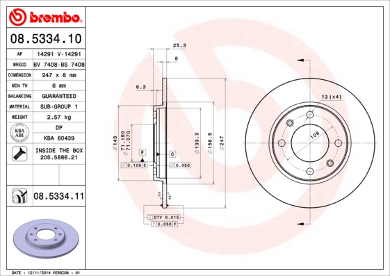 KOCIONI DISK ZADNJI FI 247 MM 4 RUPE PEZO 106 206 306 brembo