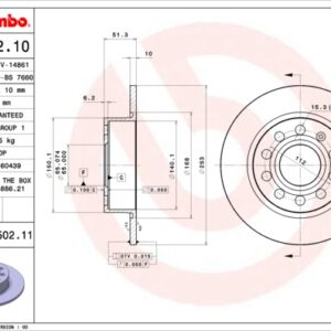 KOCIONI DISK ZADNJI VW FI 255 MM 5 RUPA G-5 brembo