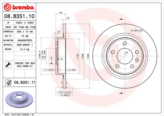 KOCIONI DISK ZAD. OPEL ASTRA J ZAFIRA C brembo