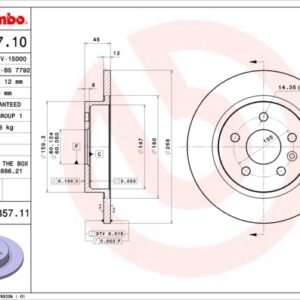 KOCIONI DISK ZAD. OPEL ASTRA J 10+ 268MM brembo