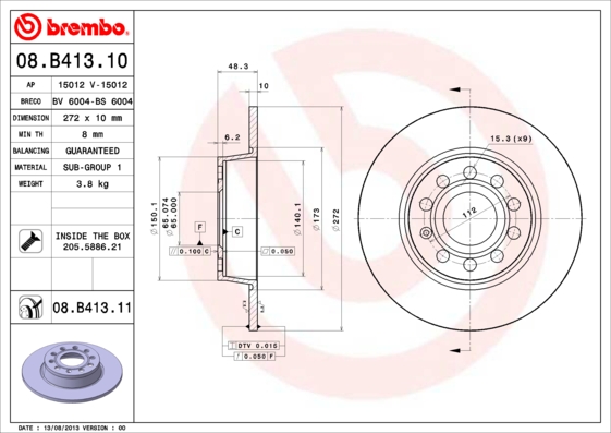KOCIONI DISK ZAD.VW GOLF VI/VII 272MM brembo