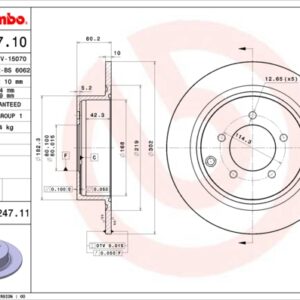 KOCIONI DISK ZAD. PEUGEOT 4008 / CITROEN C-CROSSER brembo