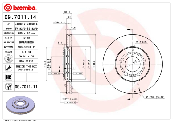 KOCIONI DISK VW/AUDI GOLFIV/POLO 01-09 256MM brembo