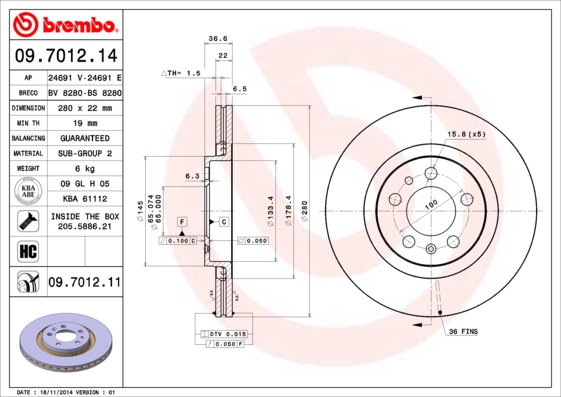 KOCIONI DISK VW GOLF IV AUDI A3 97-05 280 MM brembo