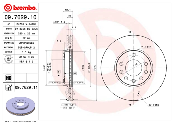 KOCIONI DISK OPEL ASTRA G 98-05 280 MM brembo
