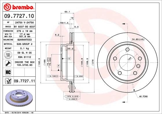 KOCIONI DISK ZADNJI FI 276 MM VENT.BMW 3 E36 E46 318D 320D brembo