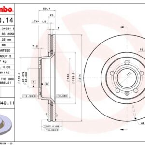 KOCIONI DISK FI 314 MM 5 RUPA VENT.AUDI A6/A8 05+ brembo