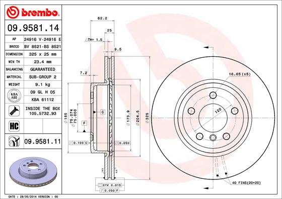 KOCIONI DISK PREDNJI BMW X3 (E83) 325MM 03+ brembo