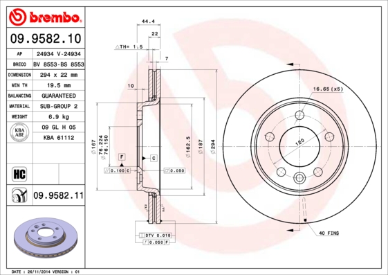 KOCIONI DISK ZADNJI VW T-5 FI 294 MM 5 RUPA brembo