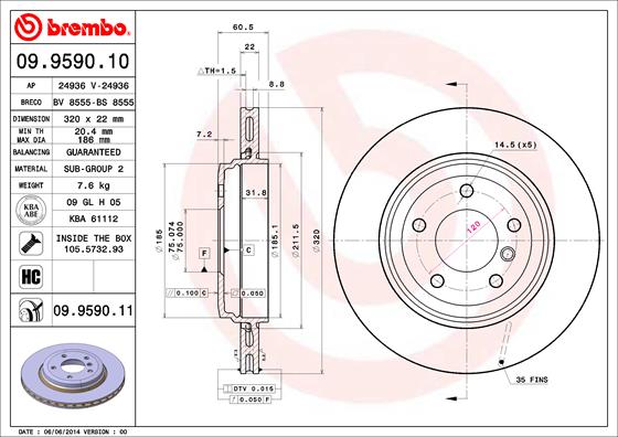 KOCIONI DISK ZAD BM3 E46 320MM brembo