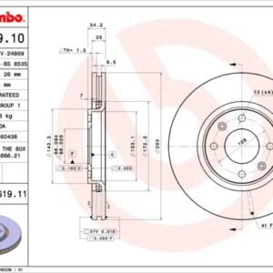 KOCIONI DISK PSA PARTNER/BERLINGO 96+ 283 MM VECI brembo