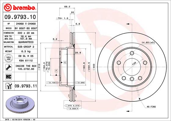 KOCIONI DISK FI 300 MM 5 RUPA BMW 1 08-13 G. brembo