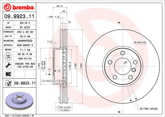 KOCIONI DISK BMW X5 X6 FI 332 MM brembo