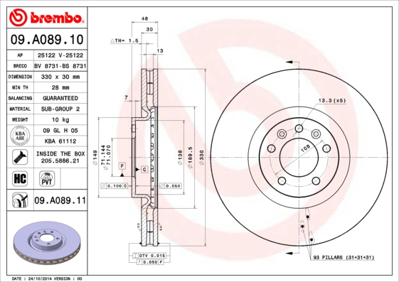 KOCIONI DISK PSA 407/607/C5/C6 00+ 329MM brembo