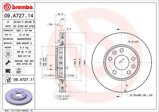 KOCIONI DISK PREDNJI RENAULT/DACIA MEGANE III 280 MM brembo