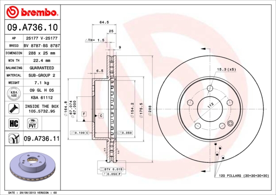 09.a736.10.jpg KOCIONI DISK PREDNJI MERCEDES W204 VENTILIRAJUCI brembo