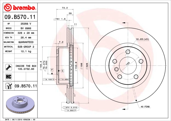 KOCIONI DISK BMW X3 F25 X4 F26 328 MM. brembo