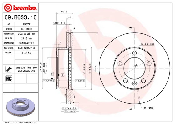 KOCIONI DISK PREDNJI MOVANO MASTER 302 MM brembo