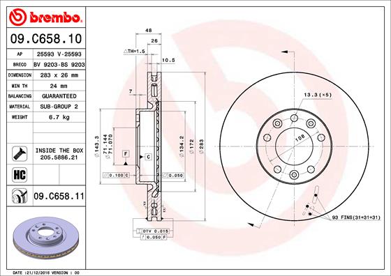KOCIONI DISK VENTILIRAJUCI PREDNJI PEUGEOT 308 II 2013+ GOD brembo