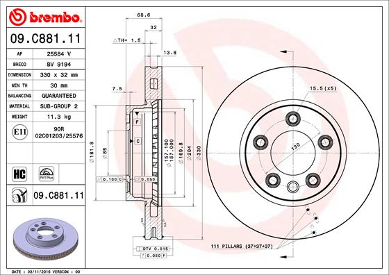 09.c881.11.jpg KOCIONI DISK PREDNJI LIJEVI FI 330 MM VW TOUREG 02-10 G./CAYENNE brebmo