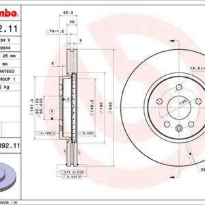 KOCIONI DISK PREDNJI OPEL MOKKA 300MM 12+ brembo