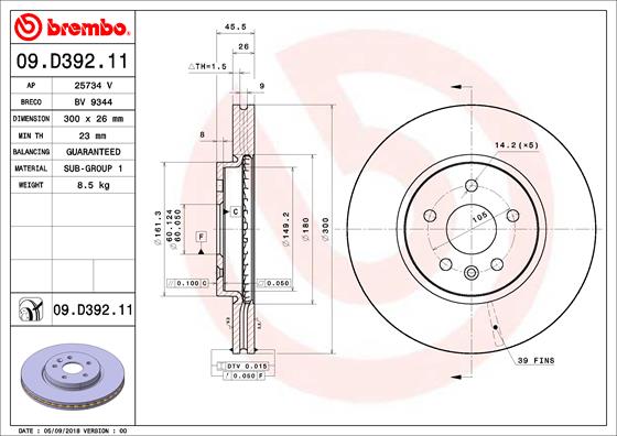 KOCIONI DISK PREDNJI OPEL MOKKA 300MM 12+ brembo