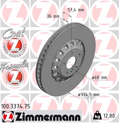 KOCIONI DISK PREDNJI FORMULA Z BRAKE DISC AUDI Q7 TOUAREG 375 mm 15+