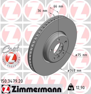 KOCIONI DISK karbon BMW 5/7/7 PREDNJI DESNI 348MM zimmermann