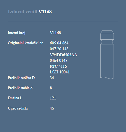 AUTOVENTIL V1168 ALFA ROMEO 1.8/2.0/2.5T IZDUVNI