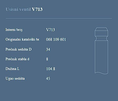 AUTOVENTIL V713 US.VEN.VW/AUDI 1.6D G-2.T-2.PASAT 76+
