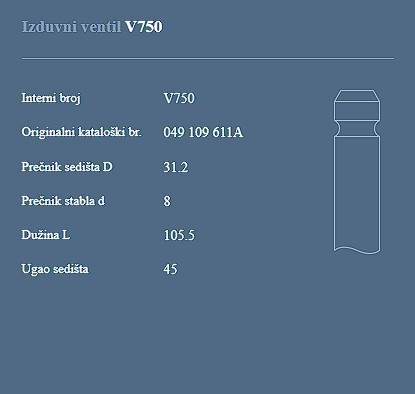 AUTOVENTIL V750 IZ.VEN.VW/AUDI 1.6B 75-83