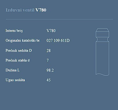 AUTOVENTIL V780 IZ.VEN.VW/AUDI 1.8/2.0 16V 85+