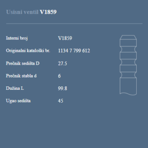 AUTOVENTIL V1859 USISNI VENTIL BMW DIESEL 11347799612