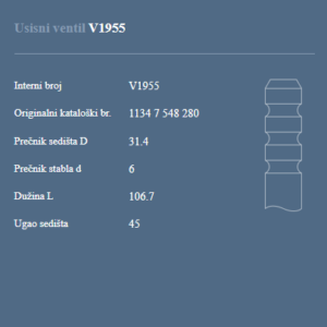 AUTOVENTIL V1955 USISNI VENTIL BMW 1 3 5 3.0 BENZIN