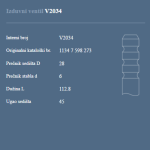 AUTOVENTIL V2034 IZDUV. VENTIL BMW 2.0 16V
