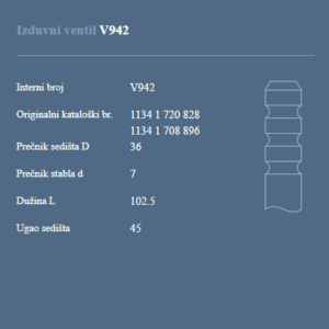 AUTOVENTIL V942 IZ.VEN. BMW M20 B25 /M20B25M 2.5